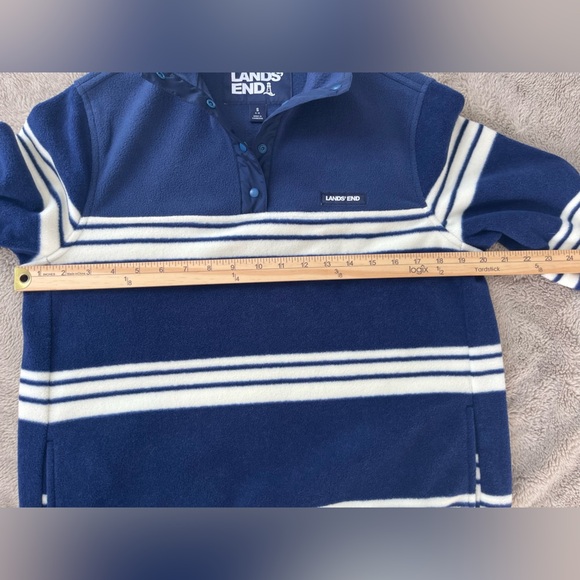 Land’s End Heritage Fleece Snap Neck Pullover Sz S Navy/Ivory Striped. NWT - Picture 11 of 13